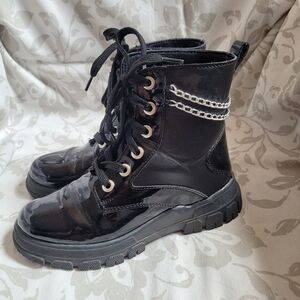 Andrea Kids Girl Black Chain-Embellished Women's Boots Size 1